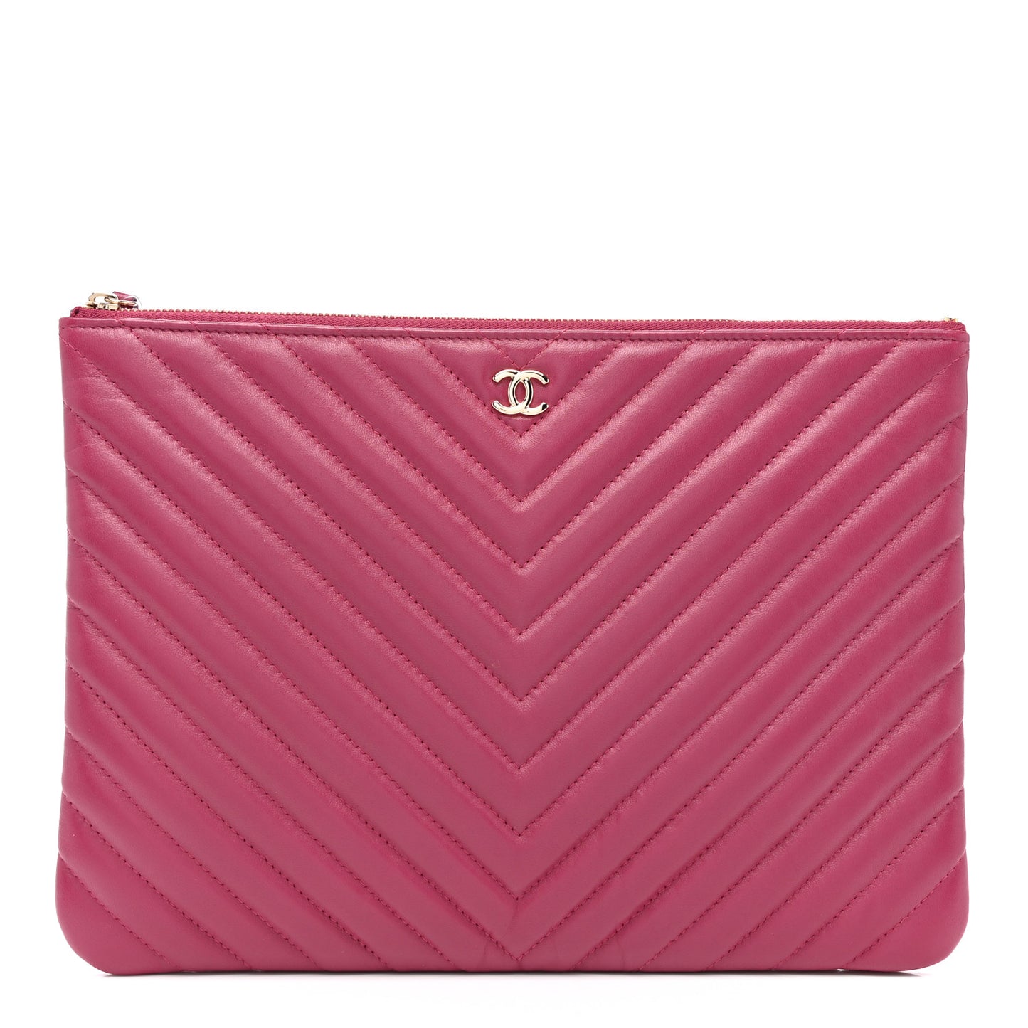 Lambskin Chevron Quilted Medium Cosmetic Case Dark Pink