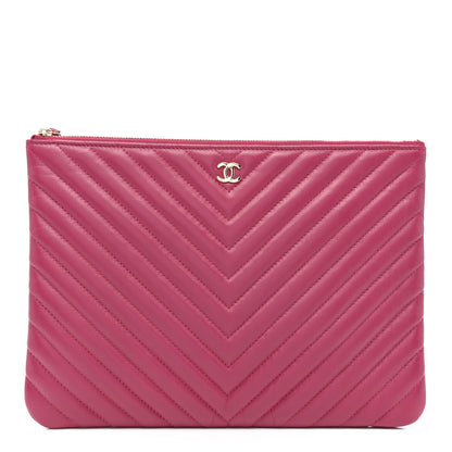 Chanel Lambskin Chevron Quilted Medium Cosmetic Case Dark Pink 1 of 7