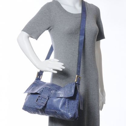 Fendi Goatskin Whipstitch Large Convertible Baguette Blue 2 of 9