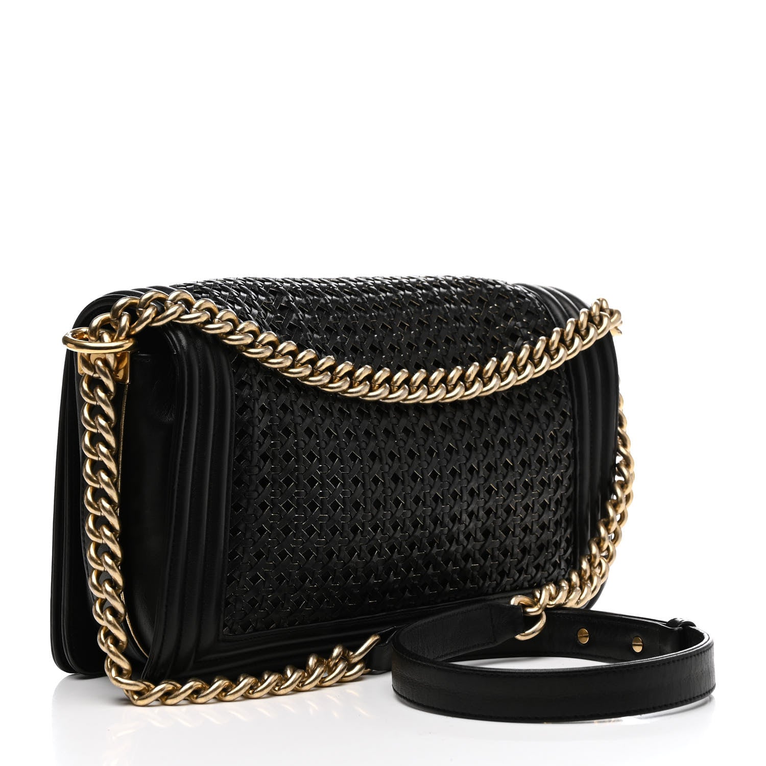Chanel Braided Sheepskin New Medium Boy Flap Black Gold 3 of 17