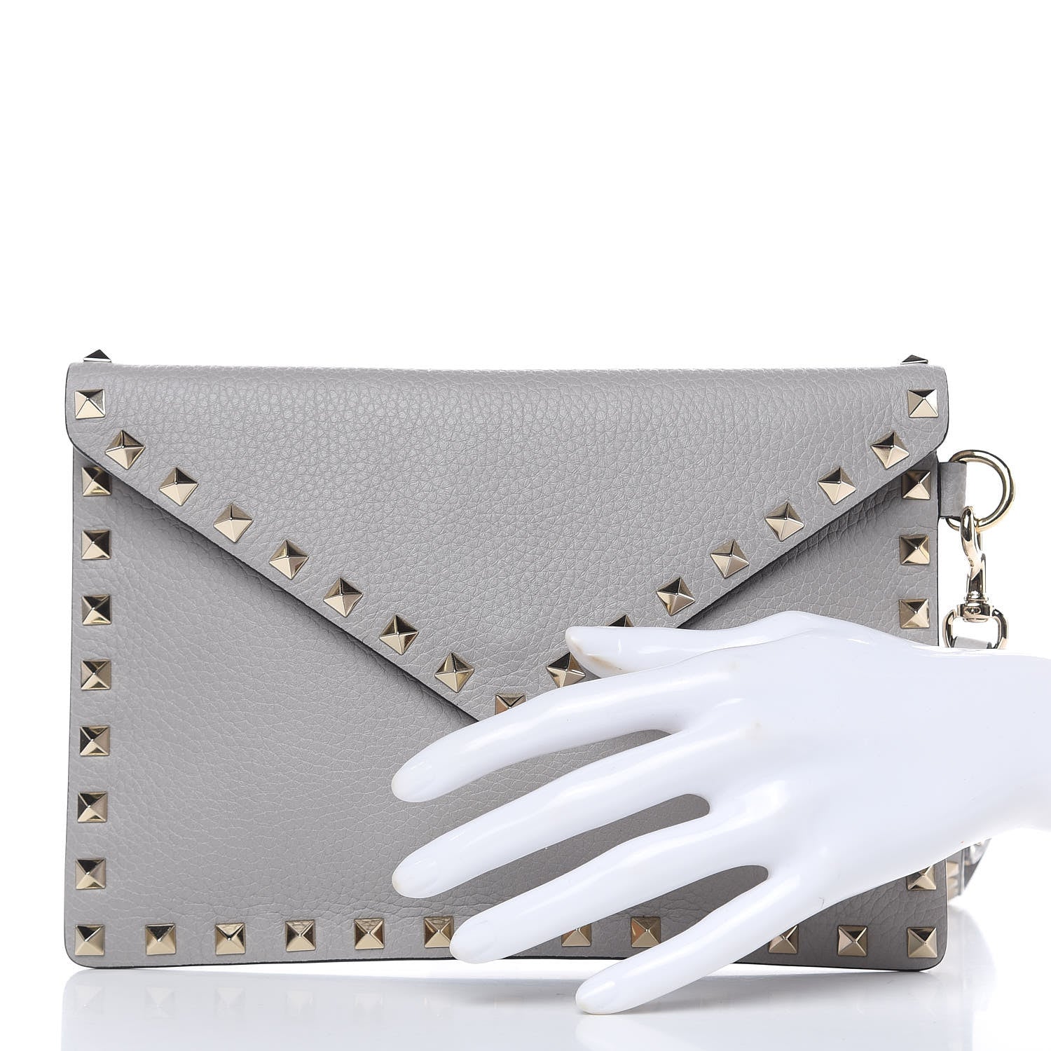 Valentino Garavani Pebbled Calfskin Medium Rockstud Envelope Flat Wristlet Pouch Grey 2 of 8