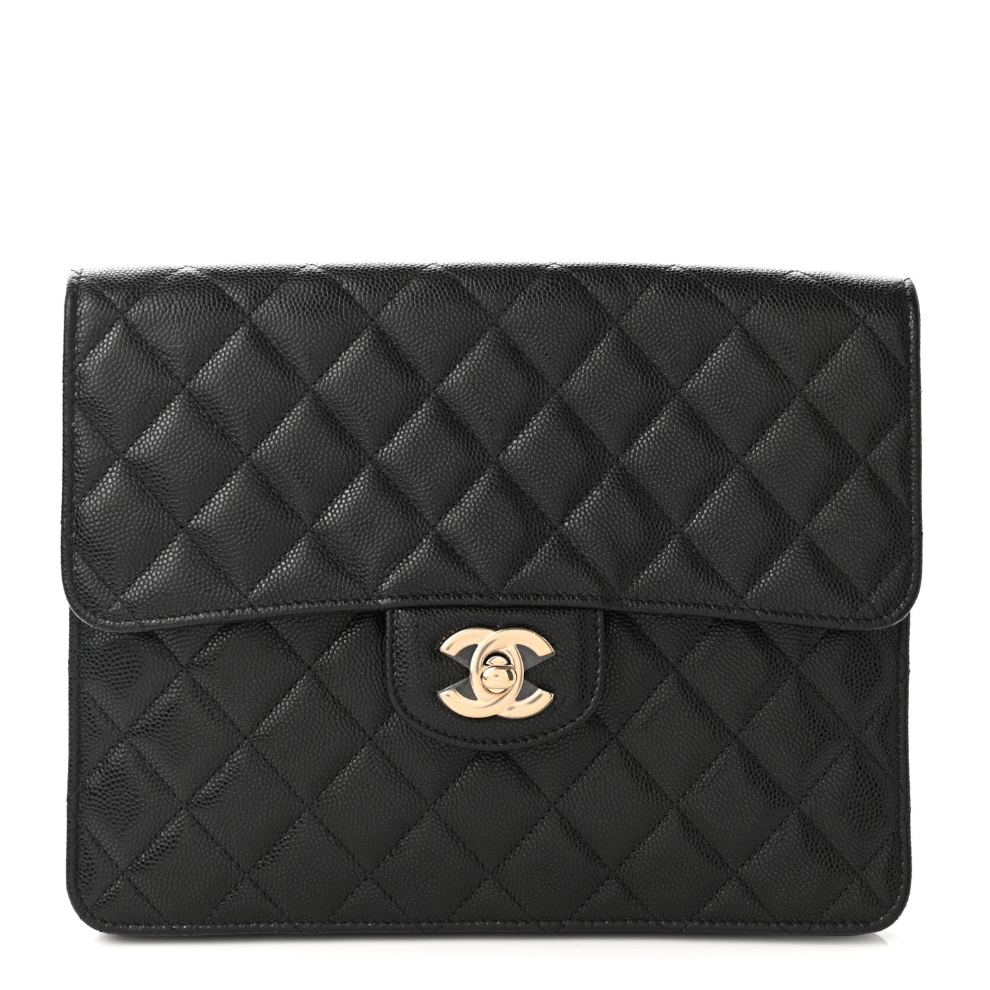 Caviar Quilted Square Flap Clutch Black