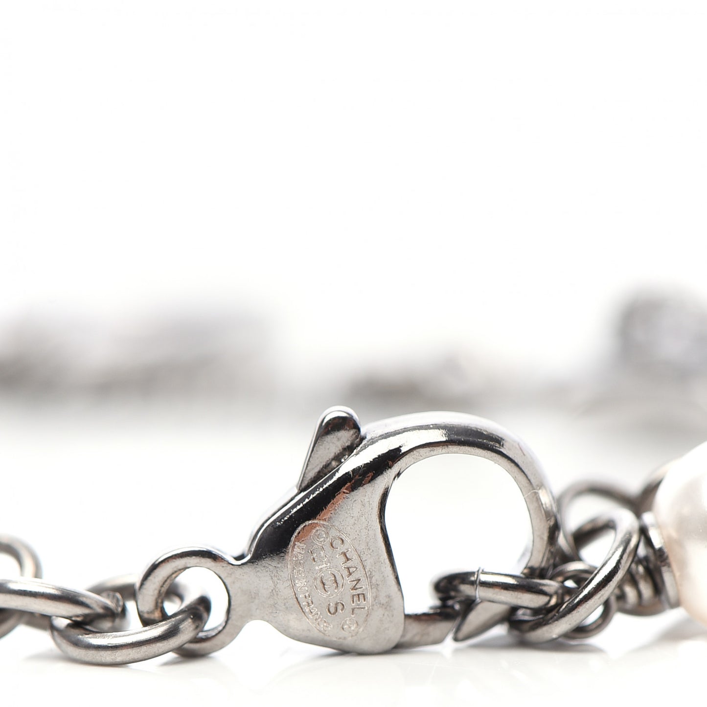 Metal Pearl Crystal Baguette CC Star Bracelet Silver