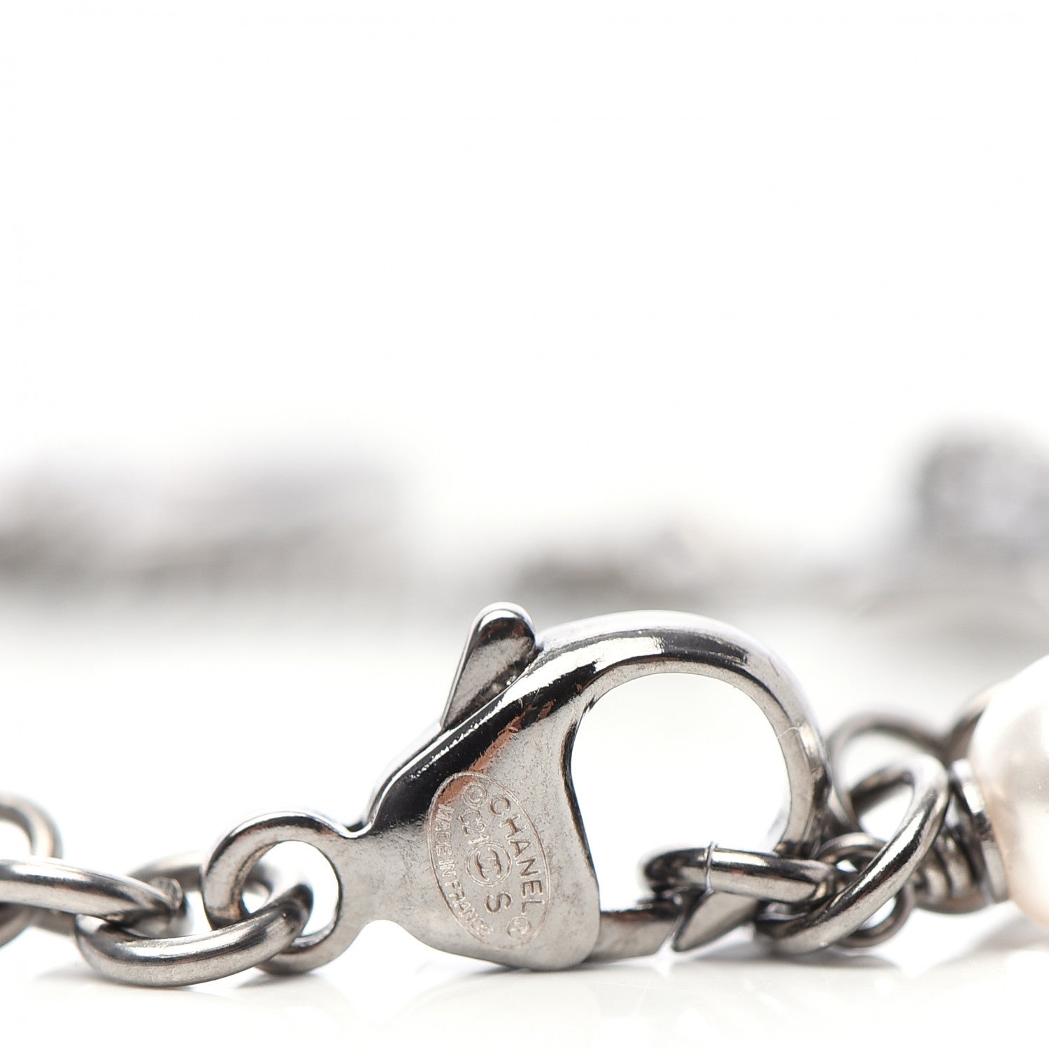 Chanel Metal Pearl Crystal Baguette CC Star Bracelet Silver 4 of 5