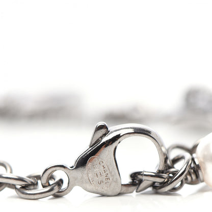 Chanel Metal Pearl Crystal Baguette CC Star Bracelet Silver 4 of 5
