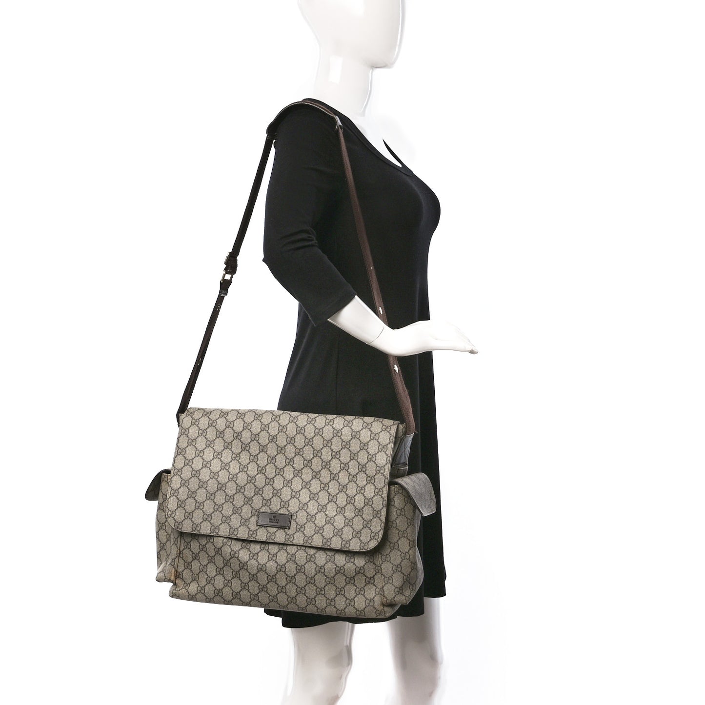 GG Plus Monogram Messenger Diaper Bag Dark Brown
