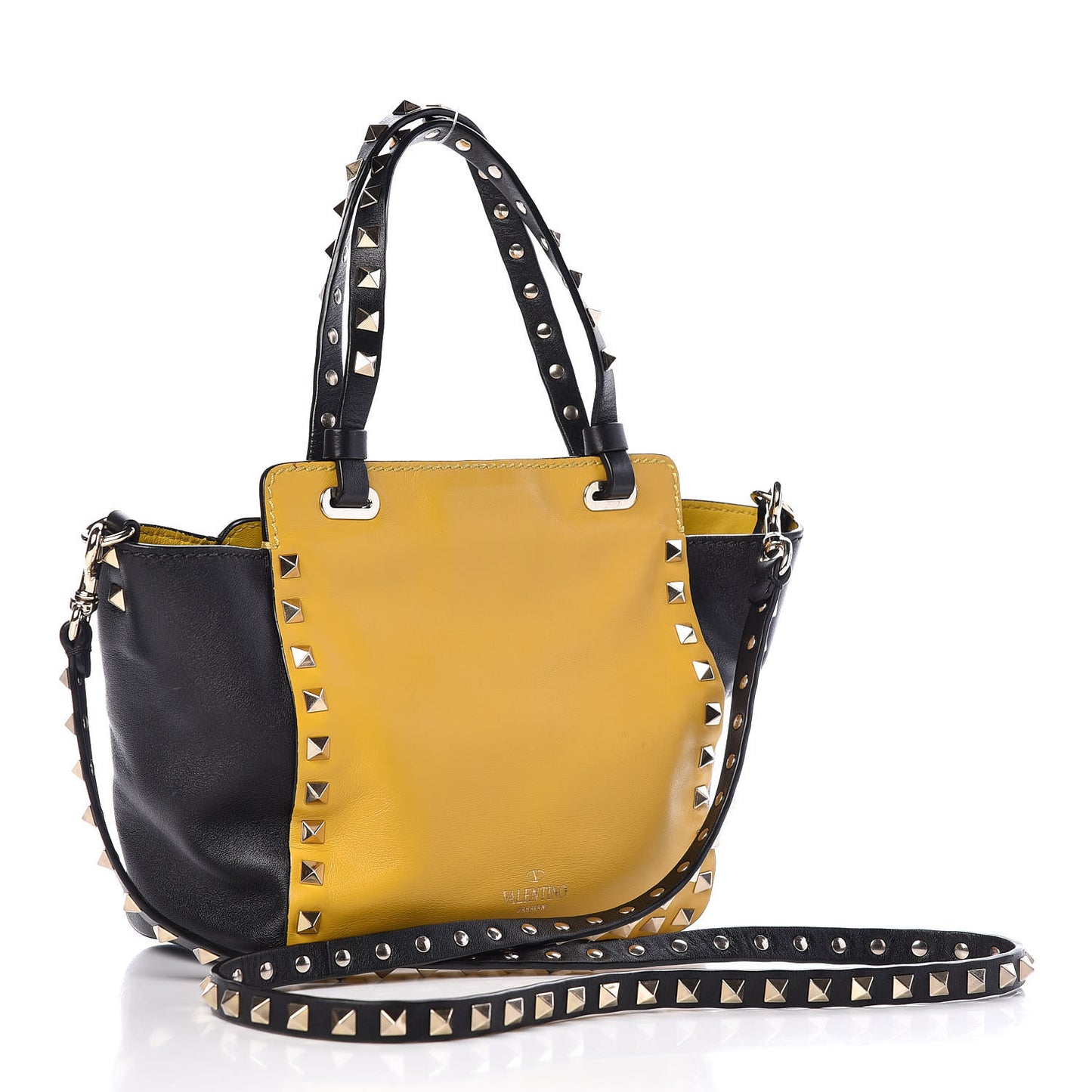 Vitello Mini Rockstud Tote Yellow Black