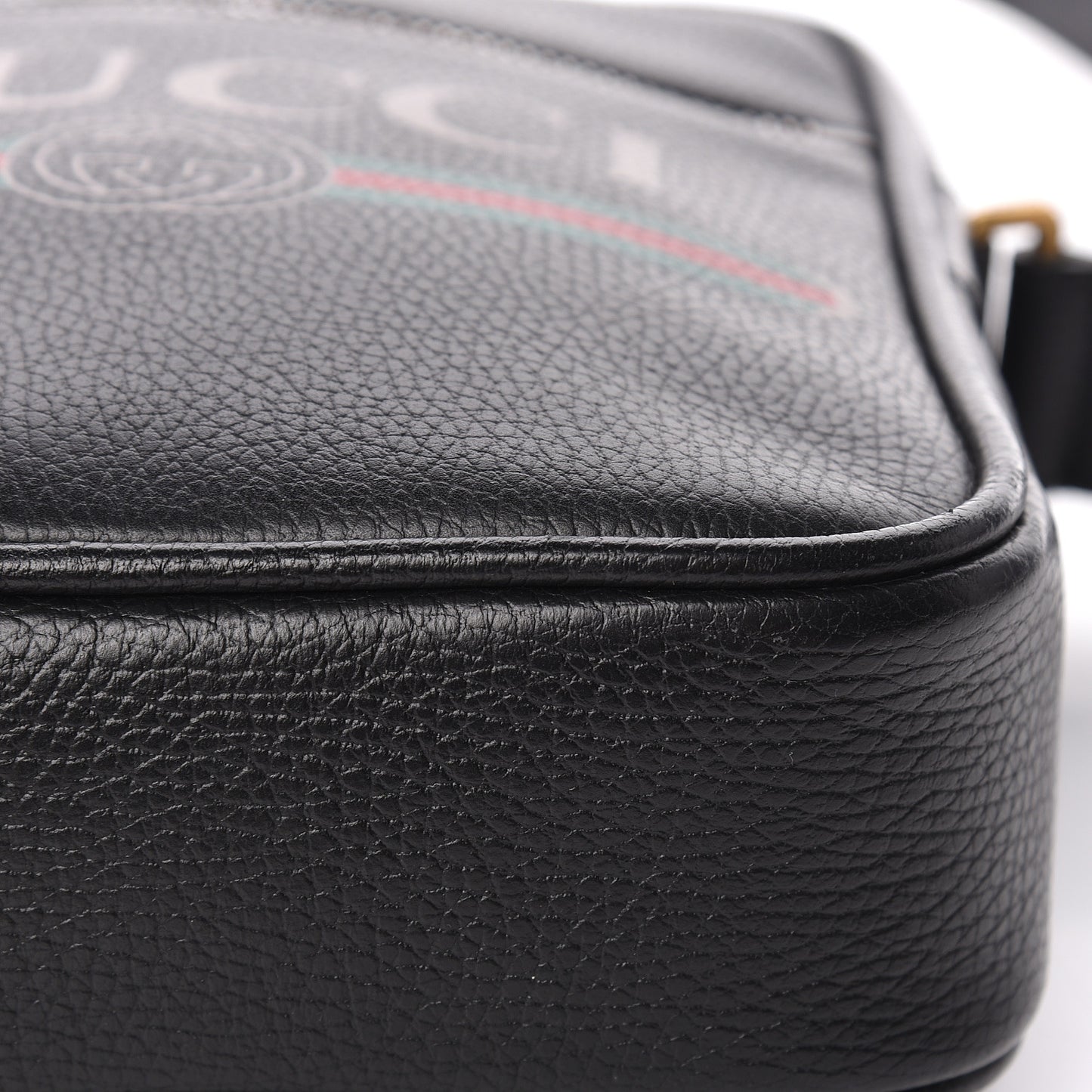 Grained Calfskin Logo Messenger Bag Black