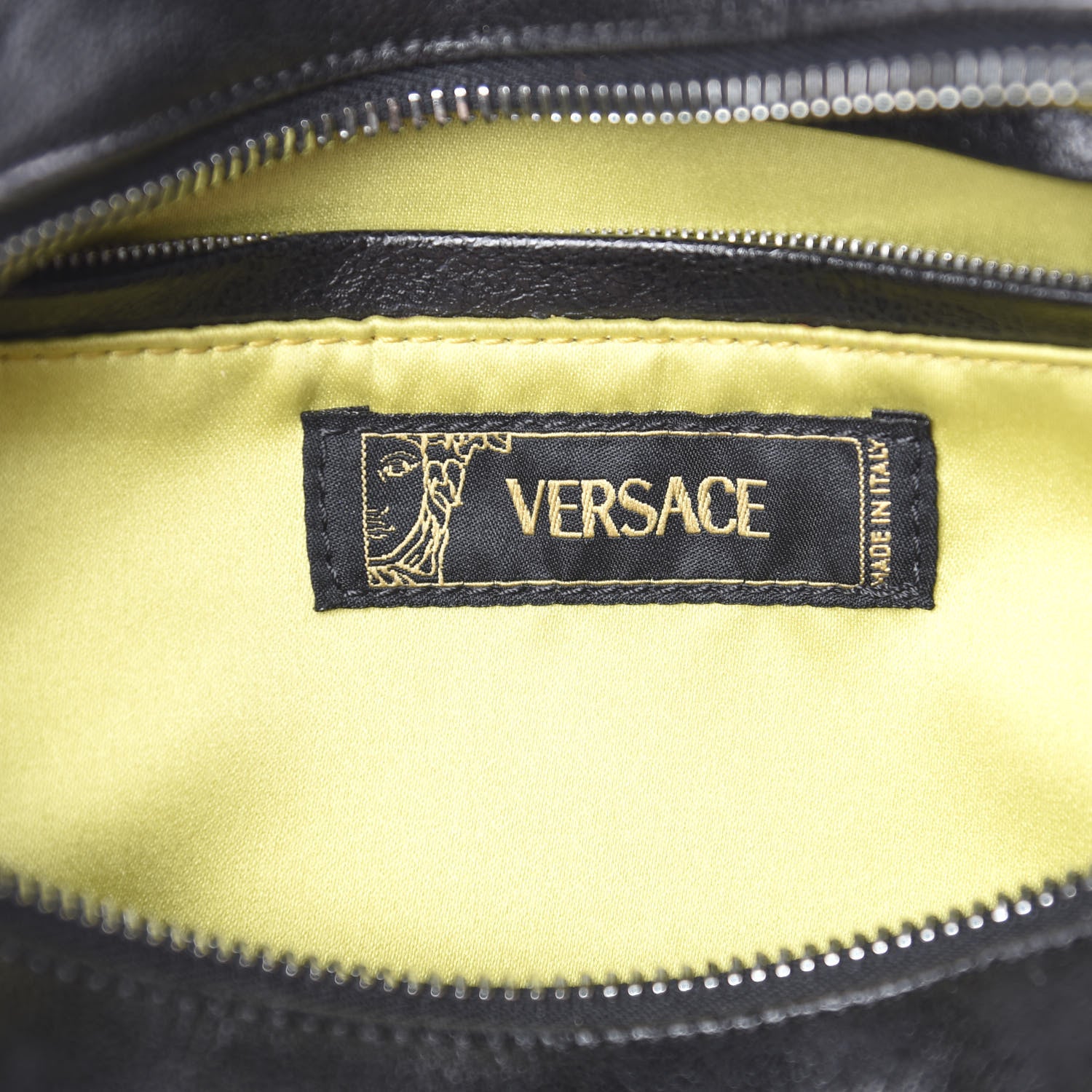 Versace Crocodile Embossed Calfskin Studded DV Satchel Black 6 of 10