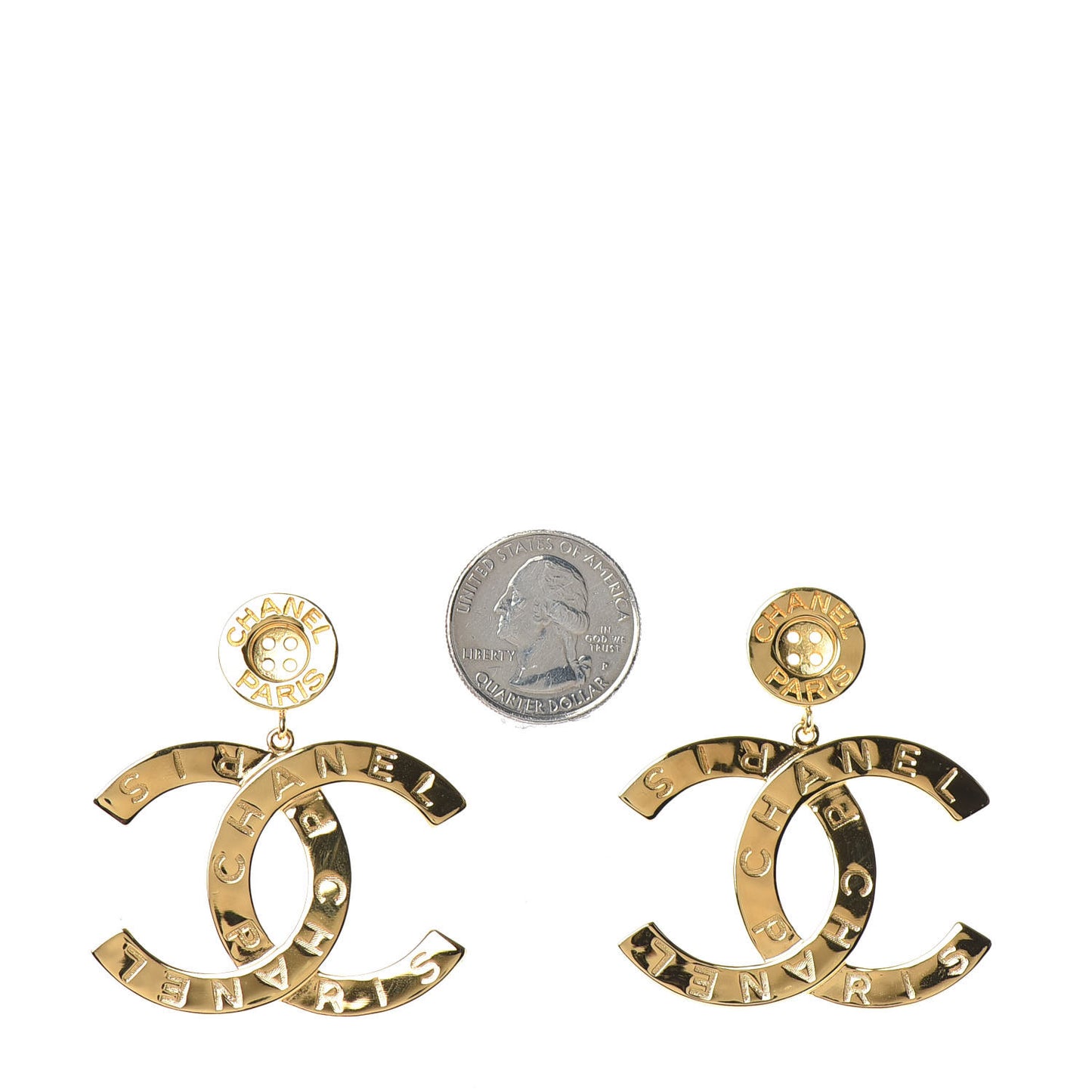 Metal Large Paris Button Earrings Gold
