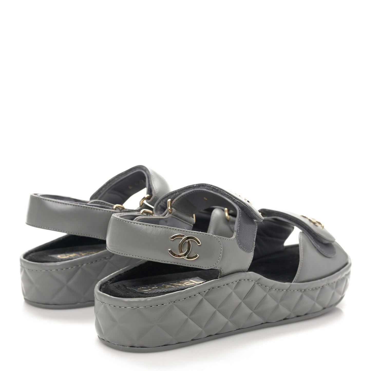 Shiny Calfskin Logo Platform Sandals 39 Grey