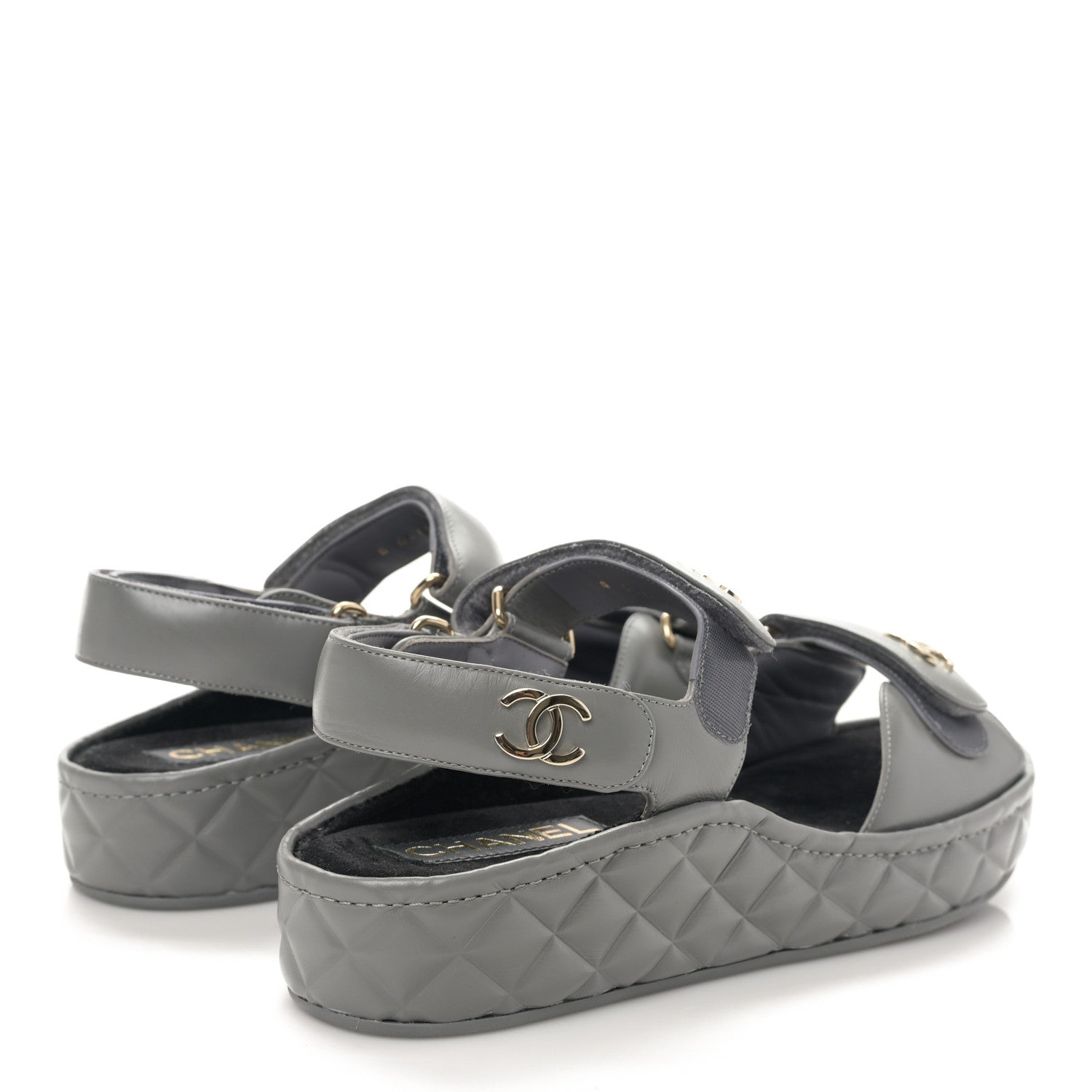 Chanel Shiny Calfskin Logo Platform Sandals 39 Grey 4 of 10