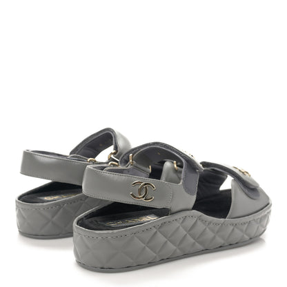 Chanel Shiny Calfskin Logo Platform Sandals 39 Grey 4 of 10