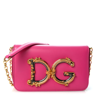 Dolce & Gabbana DOLCE GABBANA Calfskin DG Girls Phone Shoulder Bag Hot Pink 1 of 9