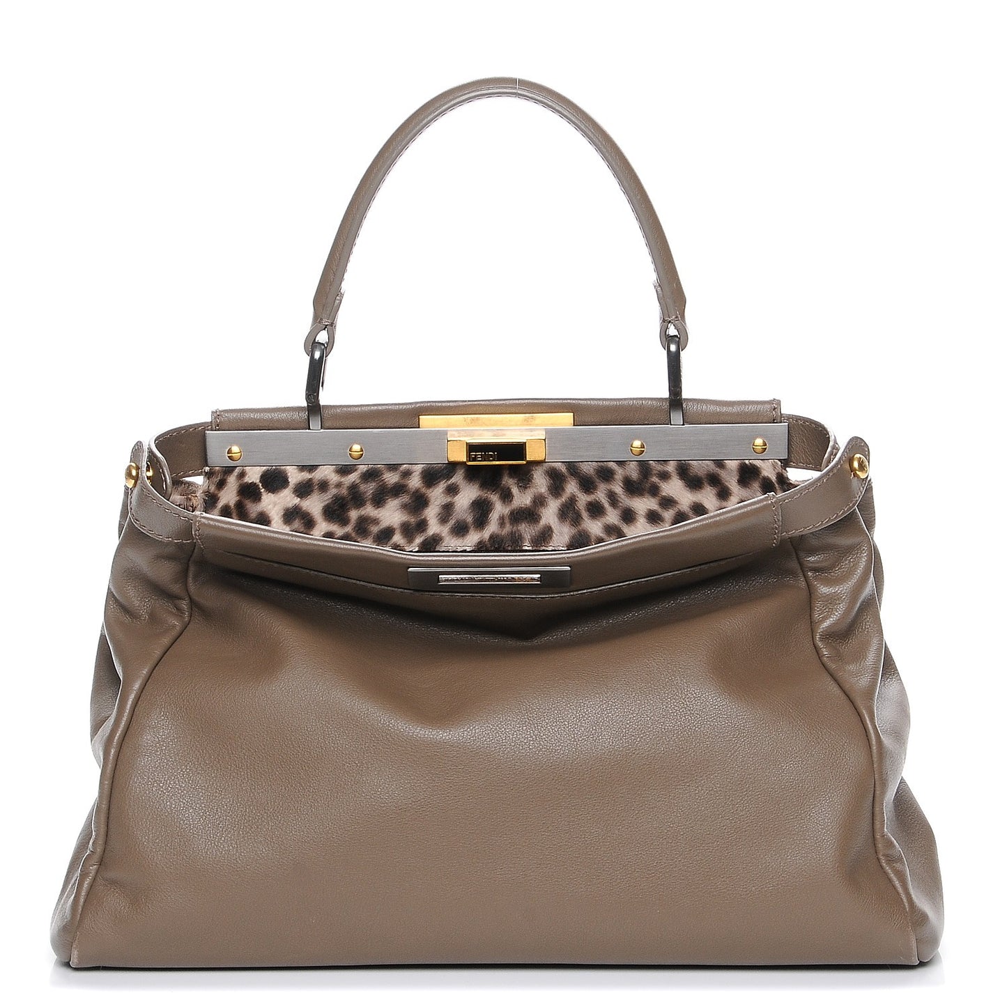 Goatskin Calf Hair Leopard Print Medium Peekaboo Iconic Satchel Taupe