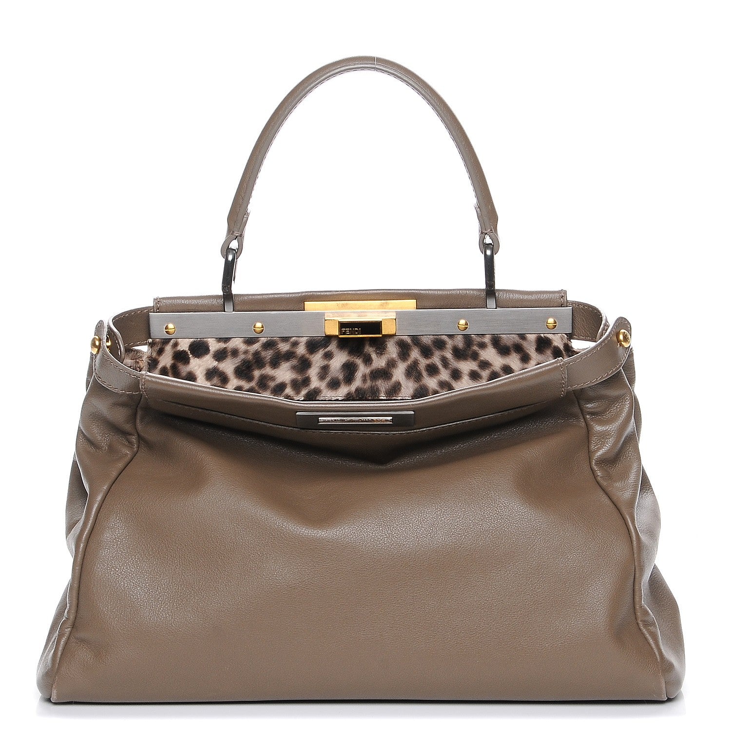 Fendi Goatskin Calf Hair Leopard Print Medium Peekaboo Iconic Satchel Taupe 1 of 11