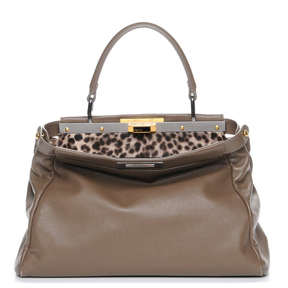 Fendi Goatskin Calf Hair Leopard Print Medium Peekaboo Iconic Satchel Taupe 1 of 11