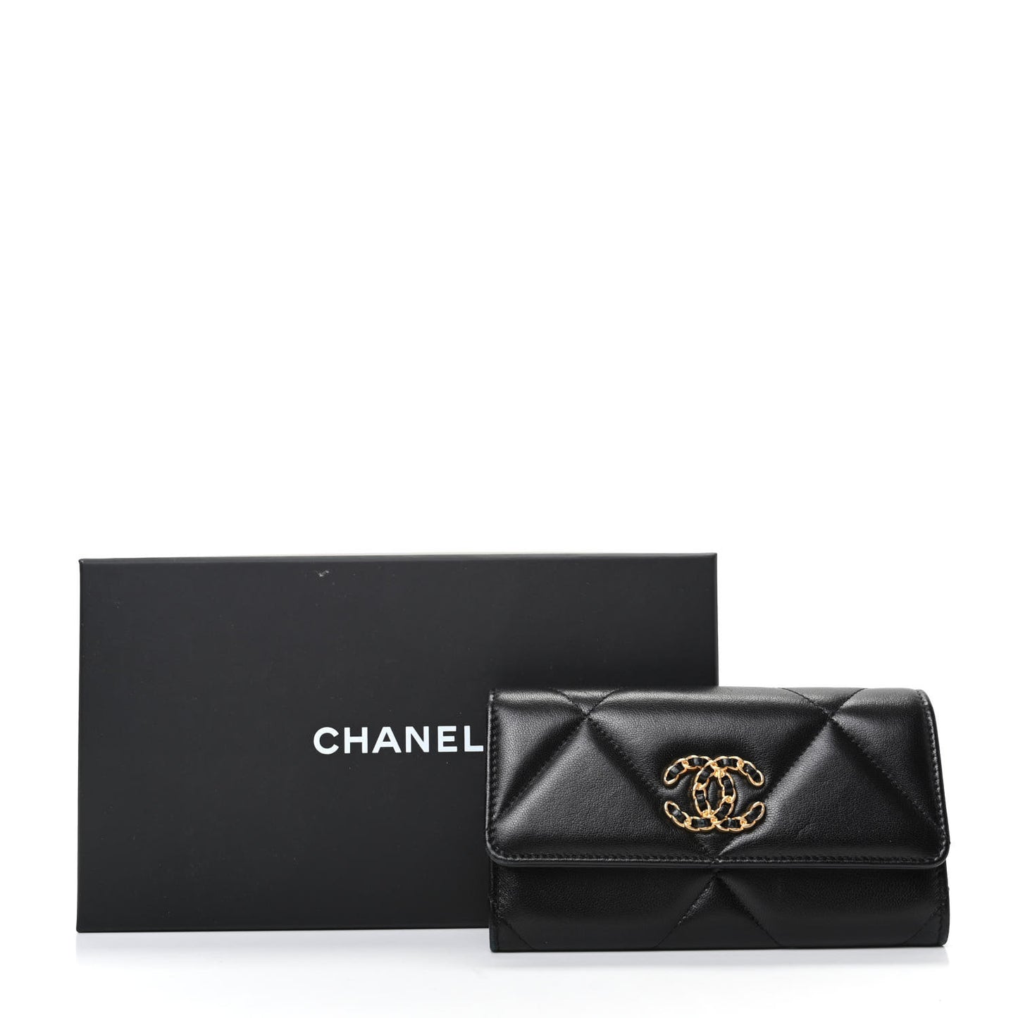 Lambskin Quilted Chanel 19 Flap Wallet Black