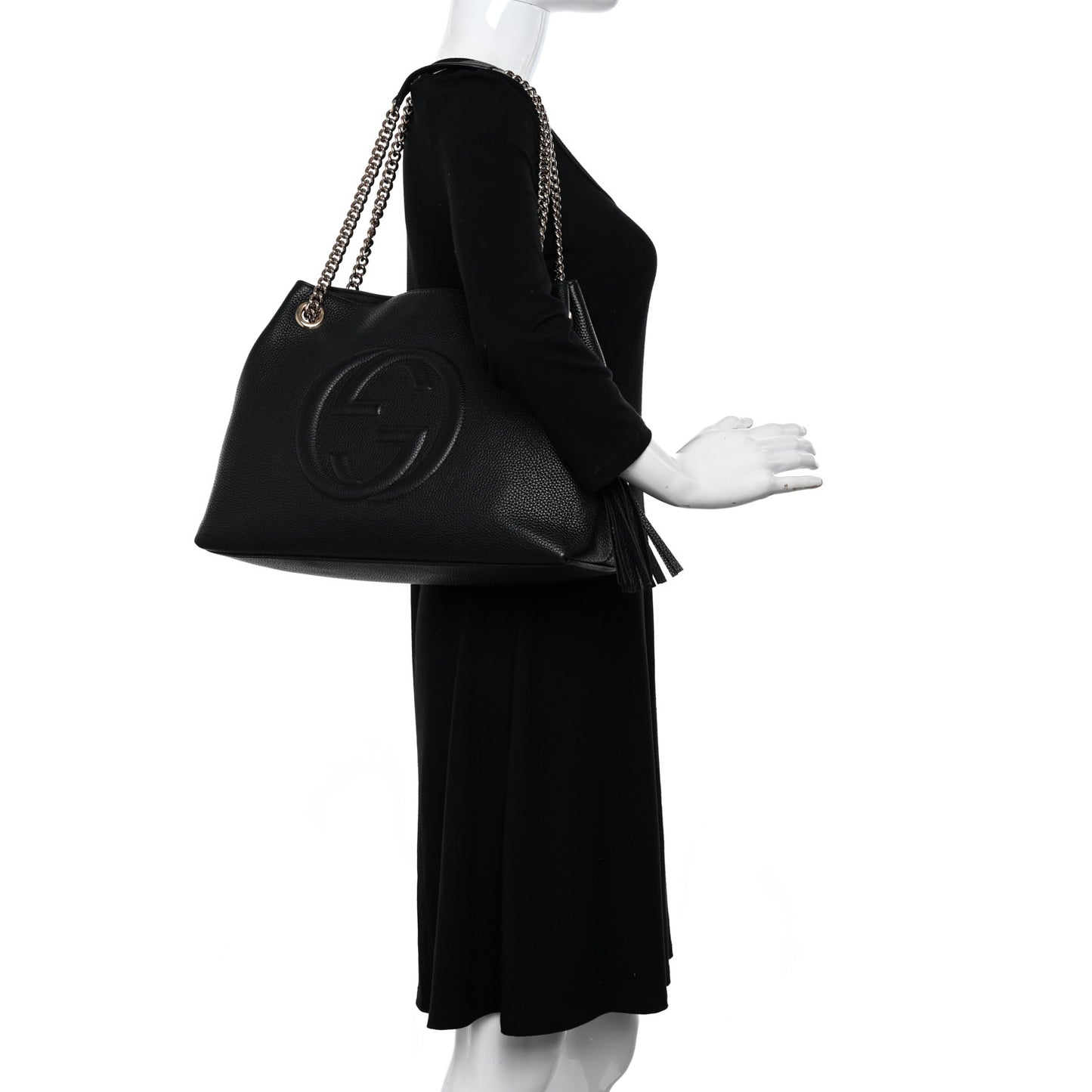 Pebbled Calfskin Medium Soho Chain Shoulder Bag Black