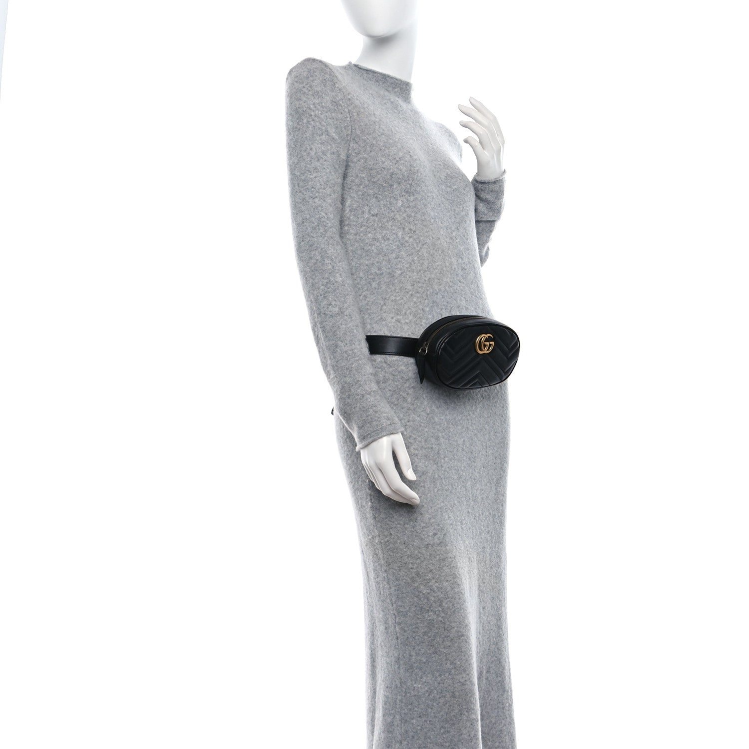 Gucci Calfskin Matelasse GG Marmont Belt Bag 85 34 Black 2 of 13