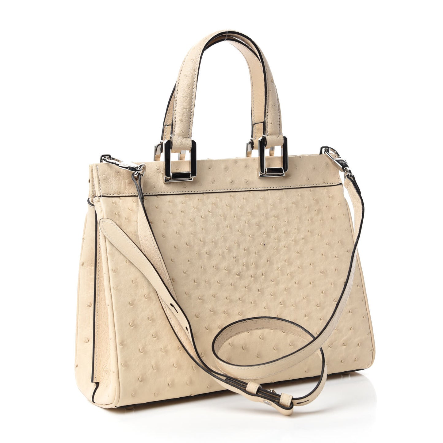 Ostrich Small Zumi Top Handle Bag Ivory