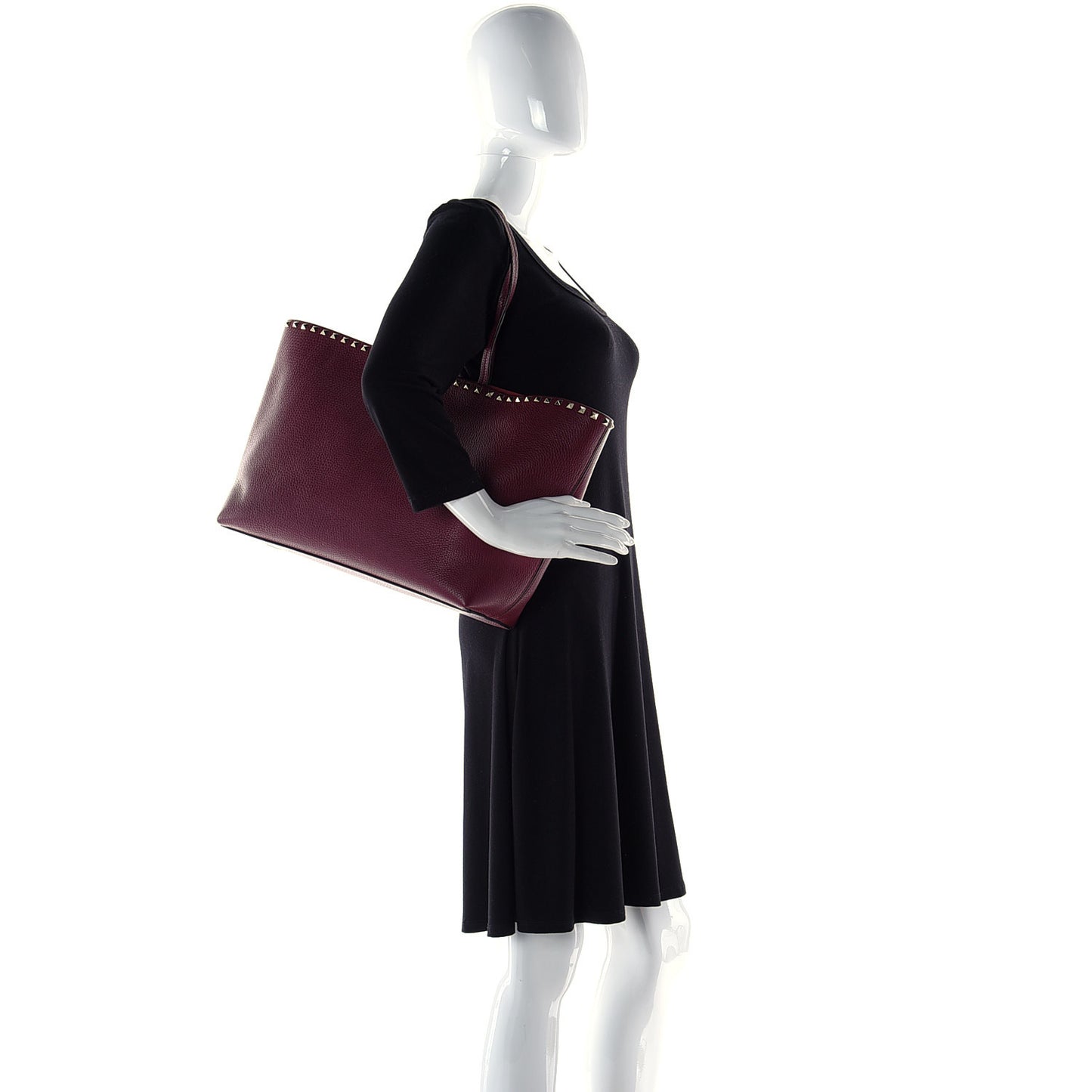 Grained Calfskin Rockstud Shoulder Tote Cerise