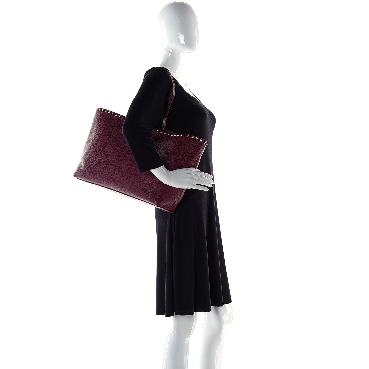 Valentino Garavani Grained Calfskin Rockstud Shoulder Tote Cerise 2 of 12