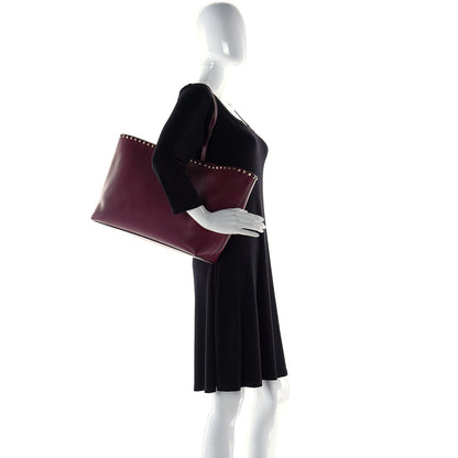 Valentino Garavani Grained Calfskin Rockstud Shoulder Tote Cerise 2 of 12