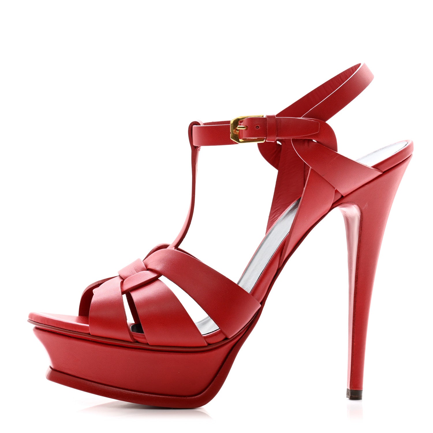 Saint Laurent Calfskin Tribute 105 Platform Sandals 40.5 New Red 1 of 9