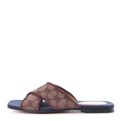 Gucci Canvas GG Monogram Womens Criss Cross Slide Sandals 37 Sahara Rubino Chardonnay 1 of 10
