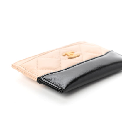 Chanel Aged Calfskin Quilted Gabrielle Card Holder Wallet Beige Black 6 of 12
