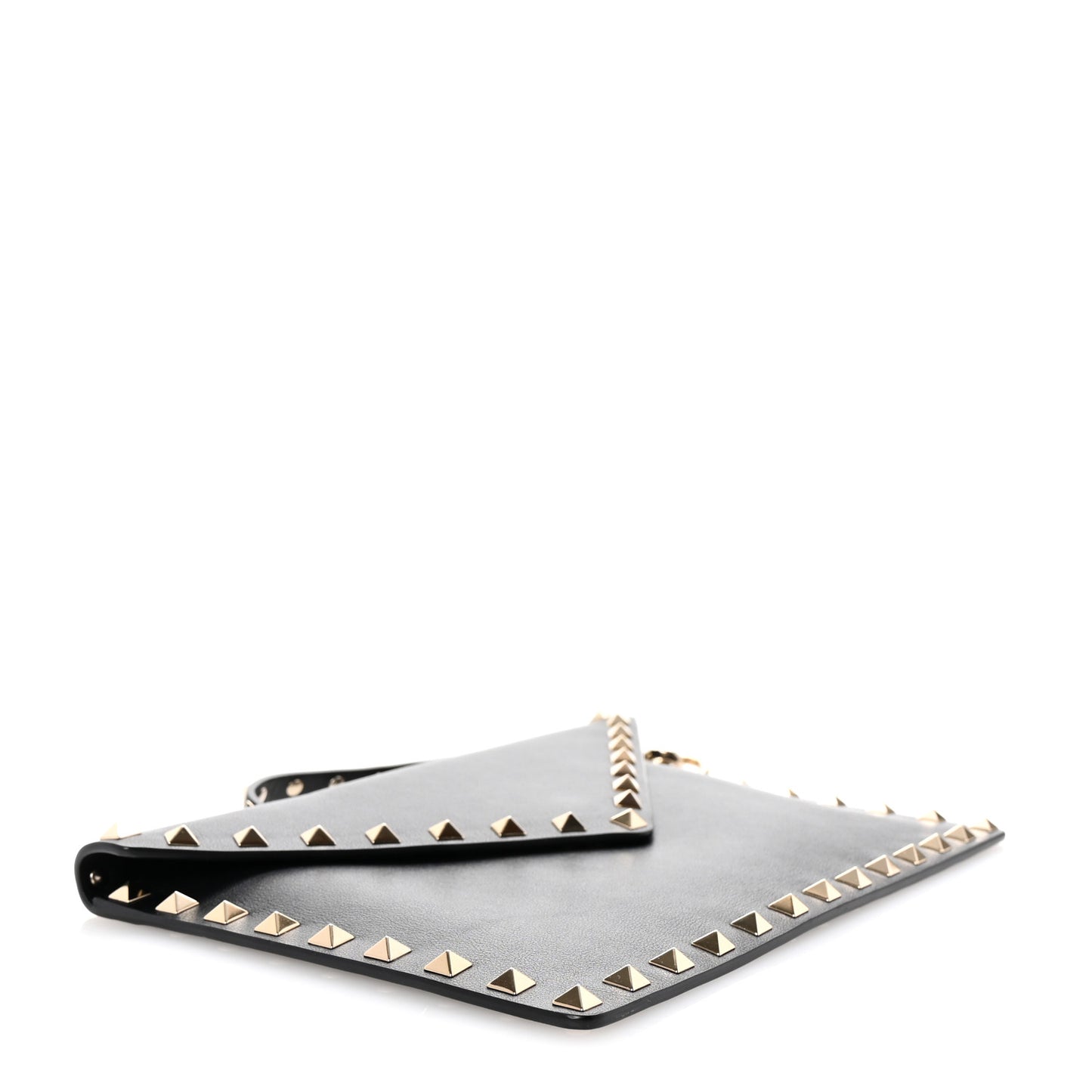 Vitello Medium Rockstud Envelope Flat Wristlet Pouch Black