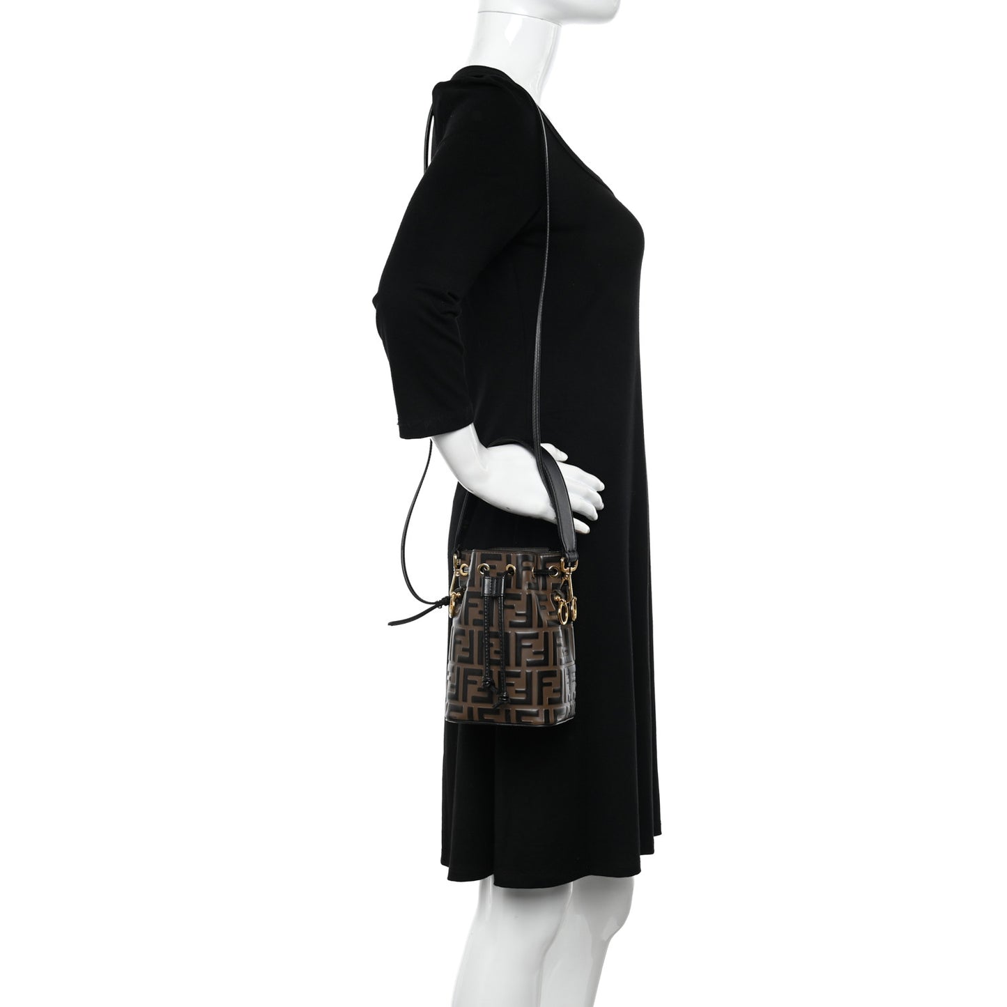 Vitello Liberty F is Fendi Bi-Color FF 1974 Embossed Mini Mon Tresor Bucket Bag Maya Black
