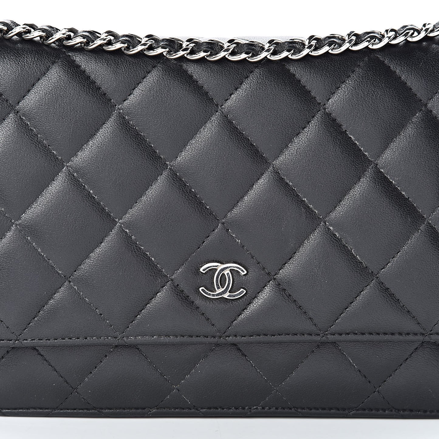 Lambskin Quilted Wallet On Chain WOC Black