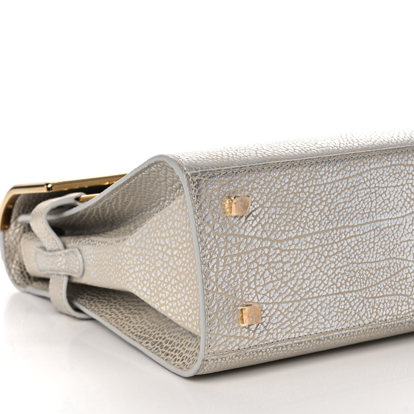 Metallic Crispy Calfskin MM Metal Frame Tempete Satchel Antique Silver