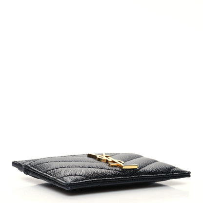 Saint Laurent Grain De Poudre Matelasse Chevron Monogram Credit Card Case Black 4 of 10