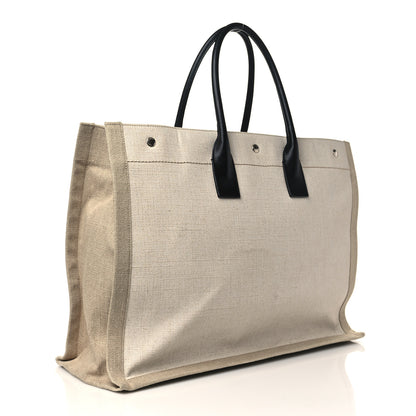 Saint Laurent Linen Calfskin Rive Gauche Tote Optic White 3 of 11