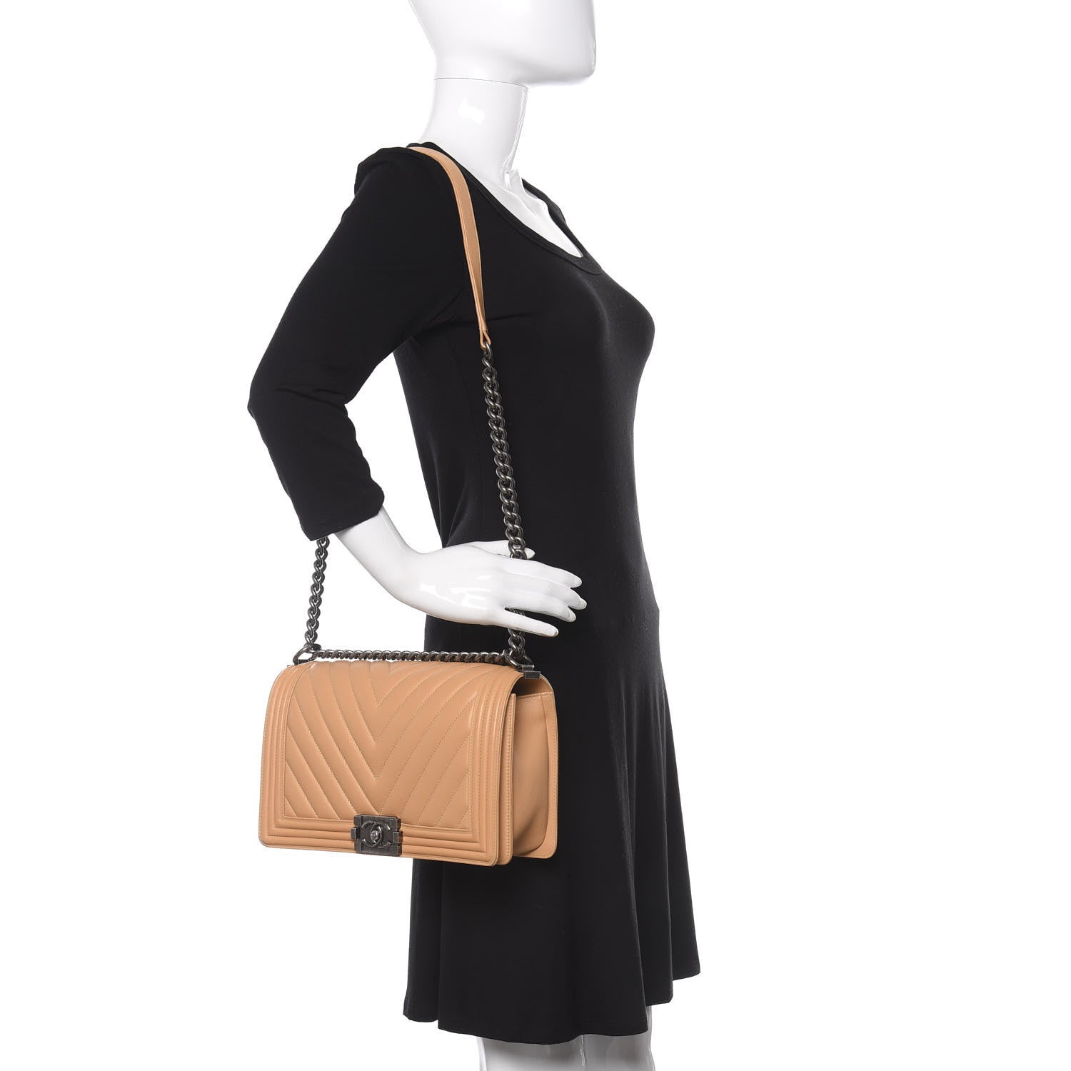 Chanel Calfskin Chevron New Medium Boy Flap Beige 2 of 10