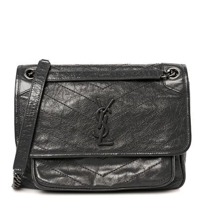 Saint Laurent Crinkled Calfskin Matelasse Monogram Medium Niki Chain Satchel Fog 1 of 11