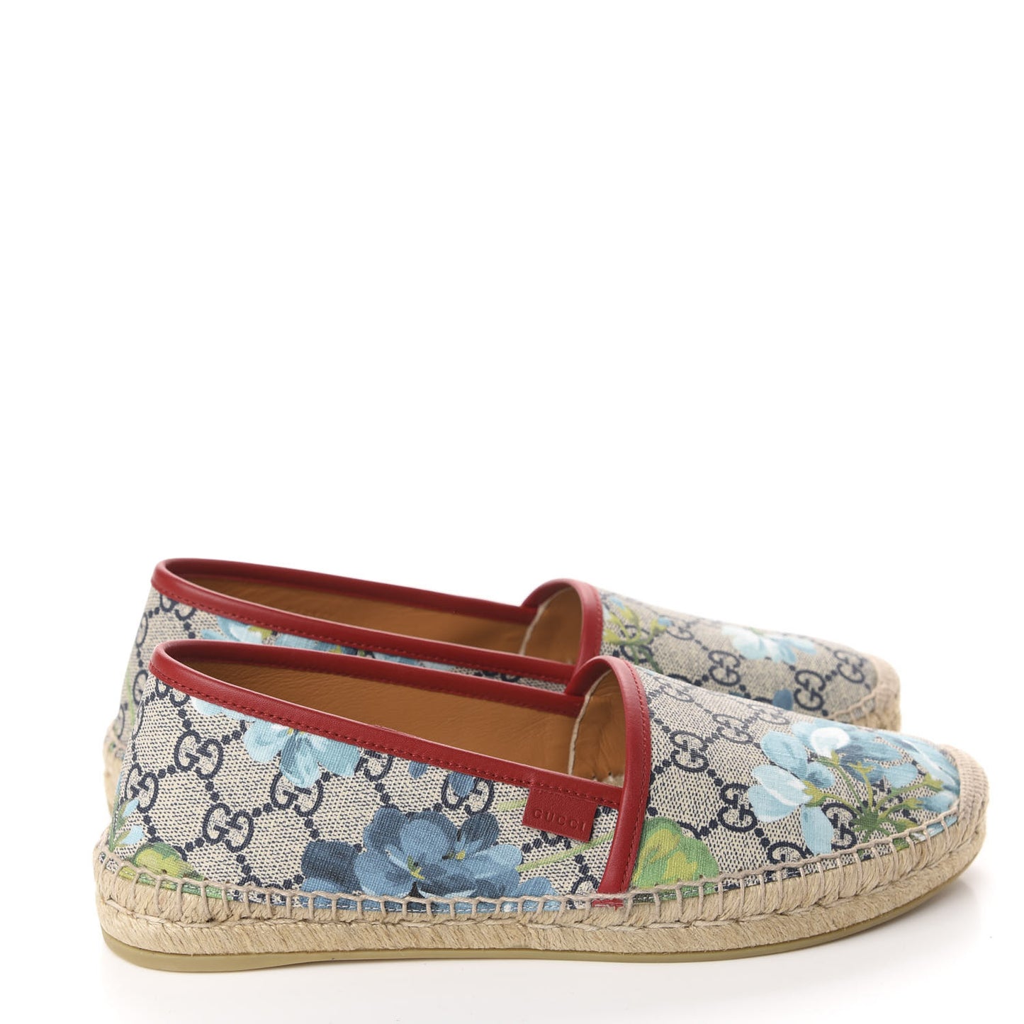 GG Supreme Monogram Blooms Espadrilles 39 Beige Blue Navy Hibiscus Red