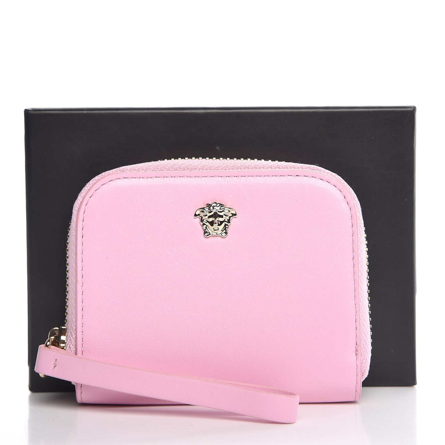 Calfskin Medusa Compact Zip Around Wallet Pink