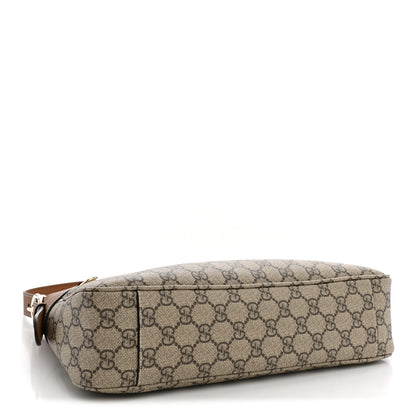 Gucci GG Supreme Monogram Textured Calfskin Medium Emblem Shoulder Bag Beige Dark Brown 4 of 10