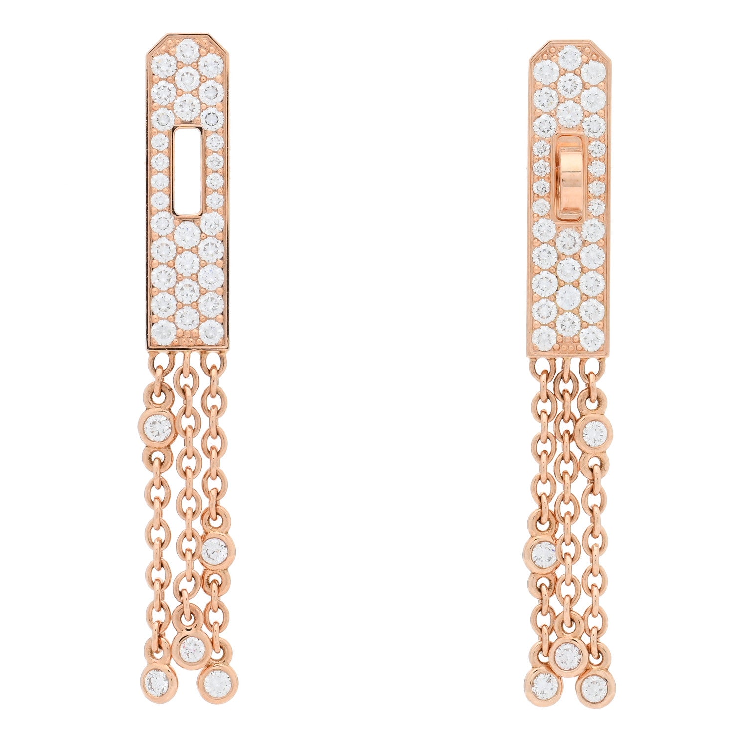 Hermes 18K Rose Gold Diamond Kelly Gavroche Pave Earrings 1 of 5