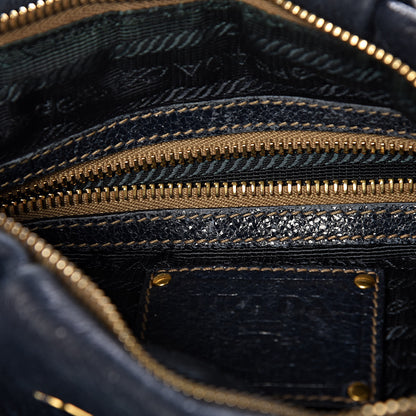 Prada Metallic Vitello Daino Hobo Dark Blue 8 of 12