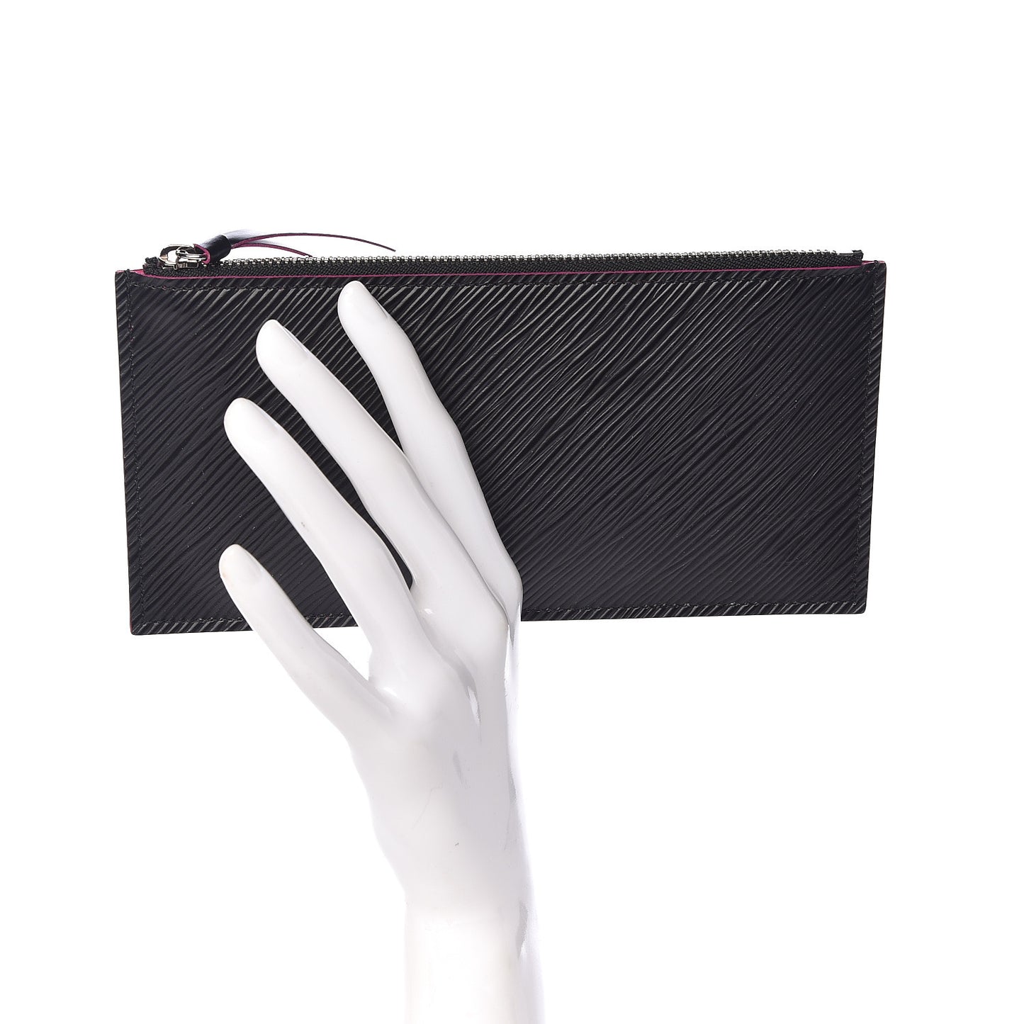 Epi Felicie Chain Wallet Zippered Insert Black Hot Pink