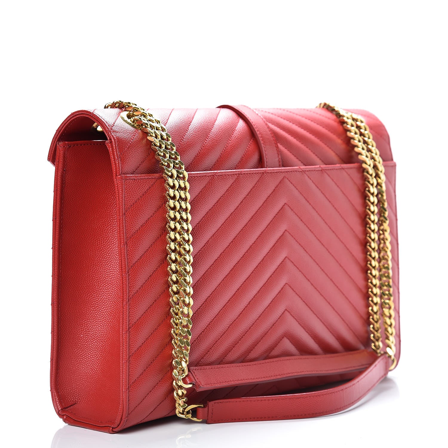 Saint Laurent Grain De Poudre Matelasse Chevron Large Monogram Satchel Lipstick Red 3 of 15