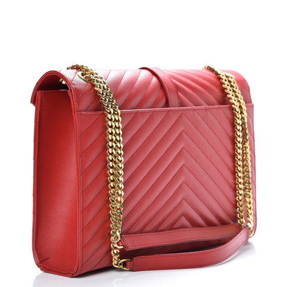 Saint Laurent Grain De Poudre Matelasse Chevron Large Monogram Satchel Lipstick Red 3 of 15