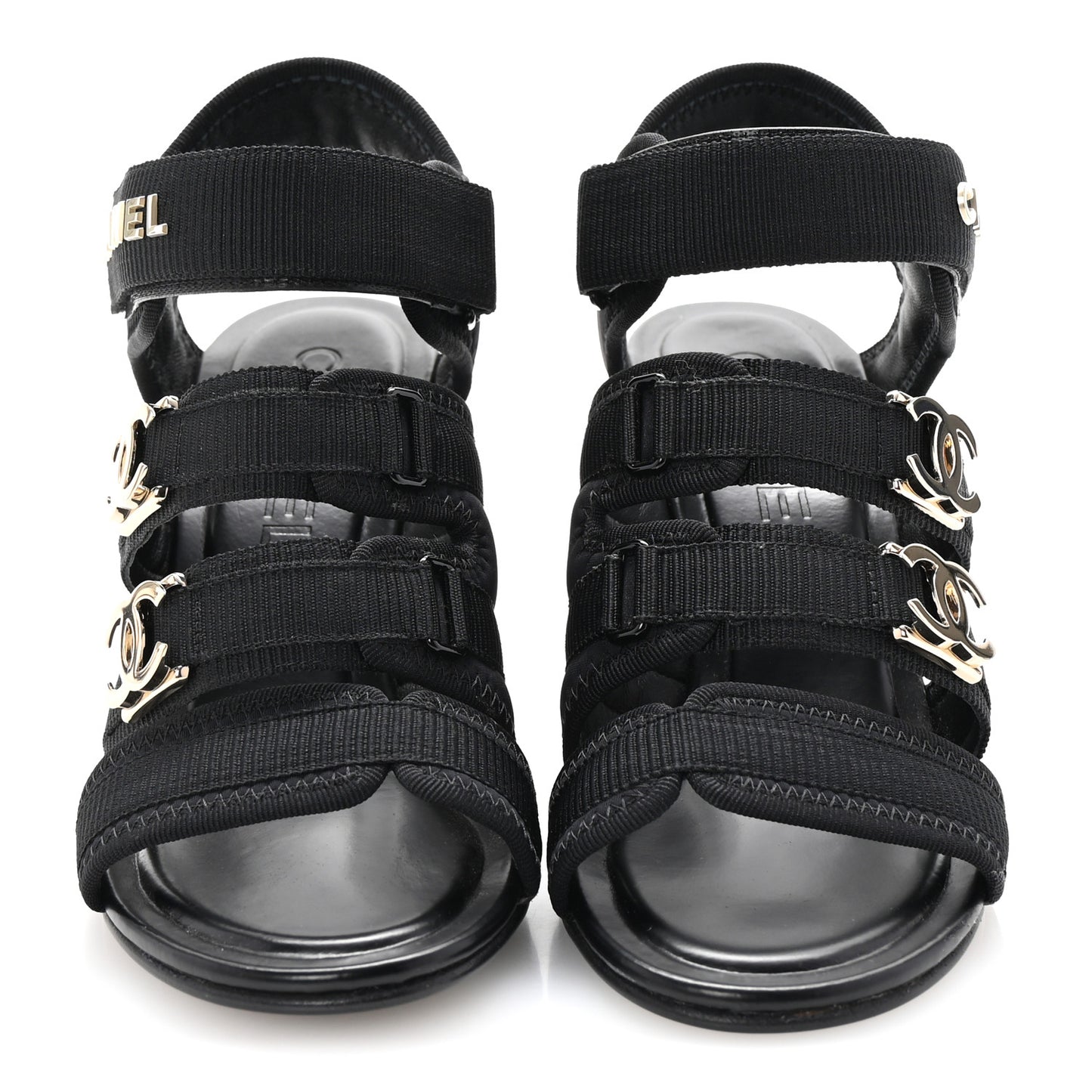 Fabric Metal CC Logo Sandals 36 Black