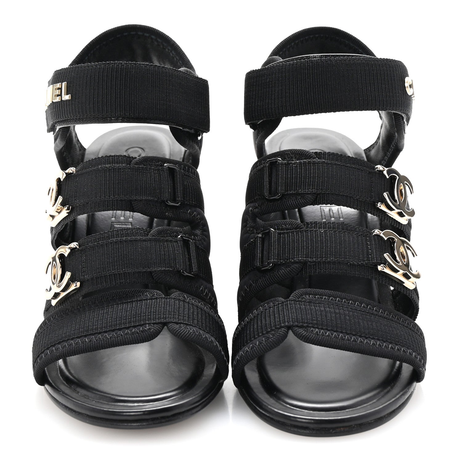 Chanel Fabric Metal CC Logo Sandals 36 Black 3 of 9