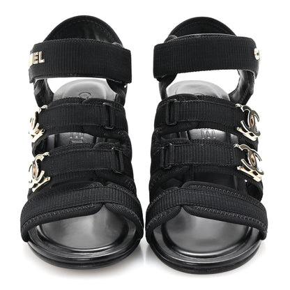 Chanel Fabric Metal CC Logo Sandals 36 Black 3 of 9